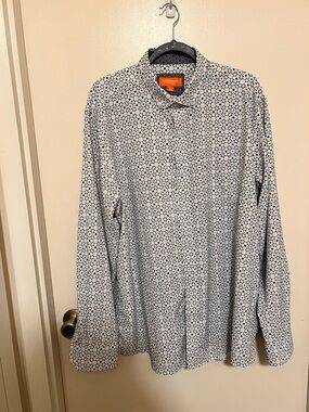 Johnston & Murphy Performance White Shirt with Navy Micro Floral Pattern